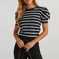 thumbnail image 2 of Womens Shirts Summer Striped Pullover Round Neck Bubble Sleeve T Shirt Top Womens Tops, 2 of 5