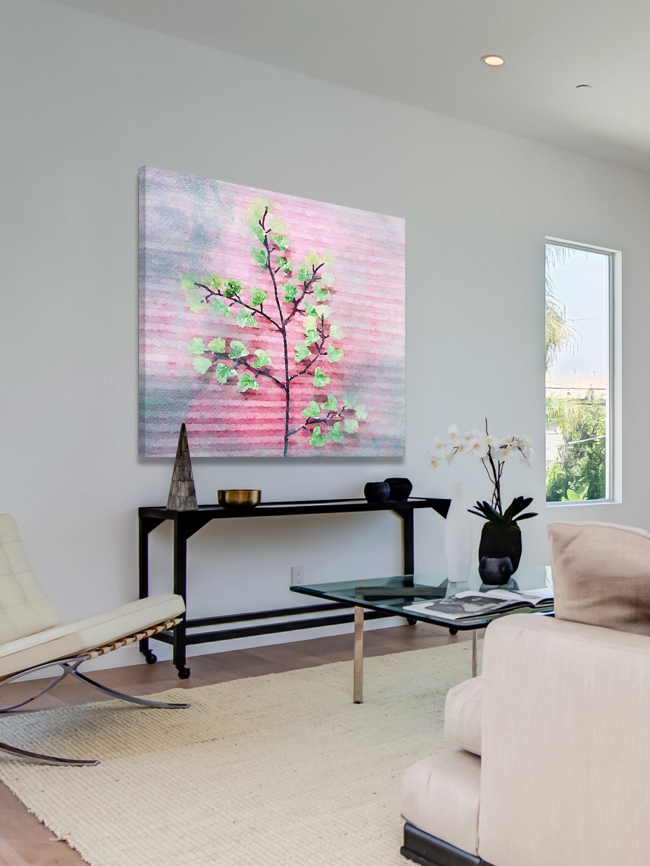 "Pink and Green" Painting Print on Wrapped Canvas