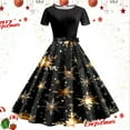 thumbnail image 2 of Women Christmas Outfit 1950s Christmas Themed Women's Party Dress with Festive Print Short Sleeve Elegant Evening Attire for Holiday Gatherings Black S, 2 of 3