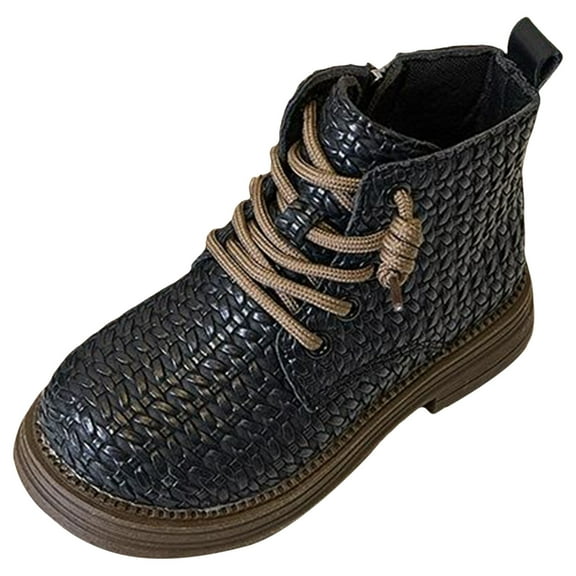 Mostsola Girls Ankle Boots Vintage Braided Lace up Combat Boots Round Toe Zip up Kids Fall Boots