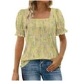 thumbnail image 2 of Nmnitkp Womens Summer Tops Square Neck Short Sleeve Flowy Hem Boho,Womens Short Sleeve Tops Fashion Pleat Tunic Blouses Yellow,S, 2 of 5