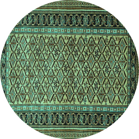 Ahgly Company Machine Washable Indoor Round Persian Turquoise Blue Traditional Area Rugs, 8' Round