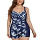 thumbnail image 1 of Traje de baño de una pieza Prolriy para mujer, talla grande, nuevo, estampado, vintage, de verano, para aguas termales, para resort, azul oscuro, XXXL, 1 of 8
