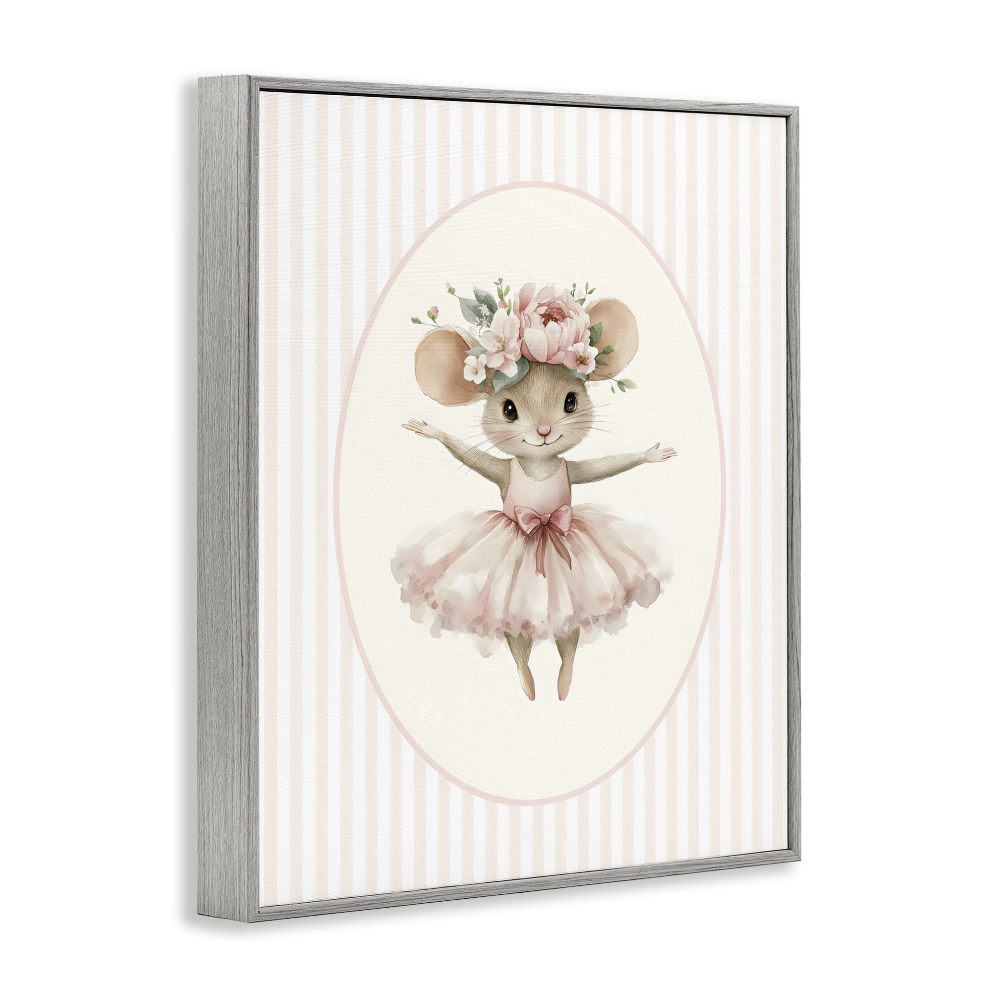 Stupell Industries Nursery Ballerina Mouse Striped Gray Framed Giclee Art, design by LSR Design Studio