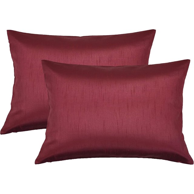 Aiking Home 12x18 Inches Faux Silk Rectangular Throw Pillow Cover, Zipper Closure, Burgundy (Set of 2)
