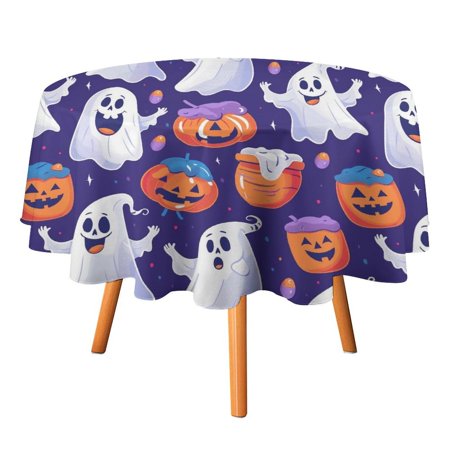 

JINGDS Spooky Yet Cute Ghosts Halloween-5 Round Table Cloth Halloween Tablecloth Thanksgiving Day Table Cloth Round Cover Circle Tablecloth for Halloween Thanksgiving Fall Party