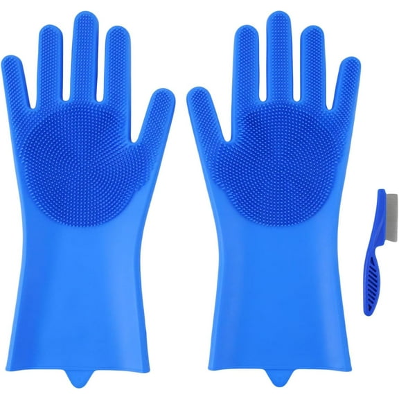 1 Pair of BPA FREE Silicone Dishwashing Gloves for Kitchen Silicone Scrubbing Gloves Soft Bristles Cleaning Pet Care Washing Reusable Non-Slip & Heat Resistant
