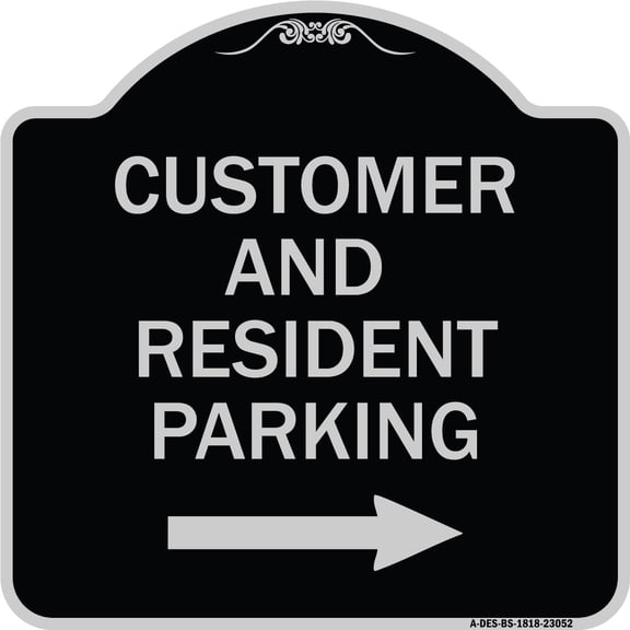 SignMission Designer Series Sign - Reserved Parking Sign Customer and Visitor Parking (With Right Arrow) | Black & Silver 18" X 18" Heavy-Gauge Aluminum Architectural Sign | Made in the