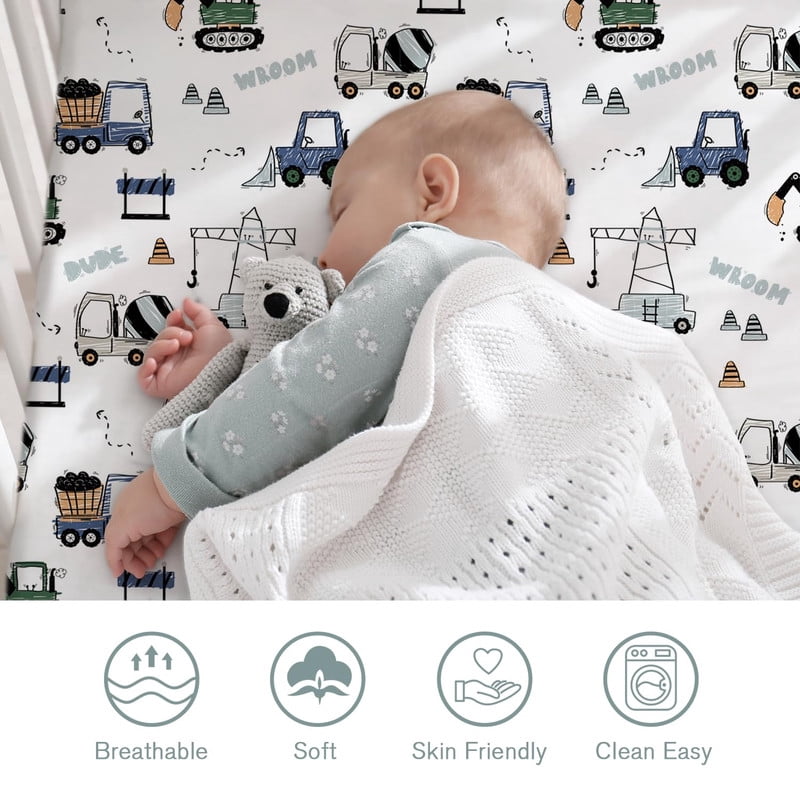 Bimocosy Crib Sheets Fitted 4 Pack for Baby Boys & Girls, Soft Microfiber Toddler Bed Sheets for Standard Crib & Toddler Mattresses 52'’ x 28'' (Truck)