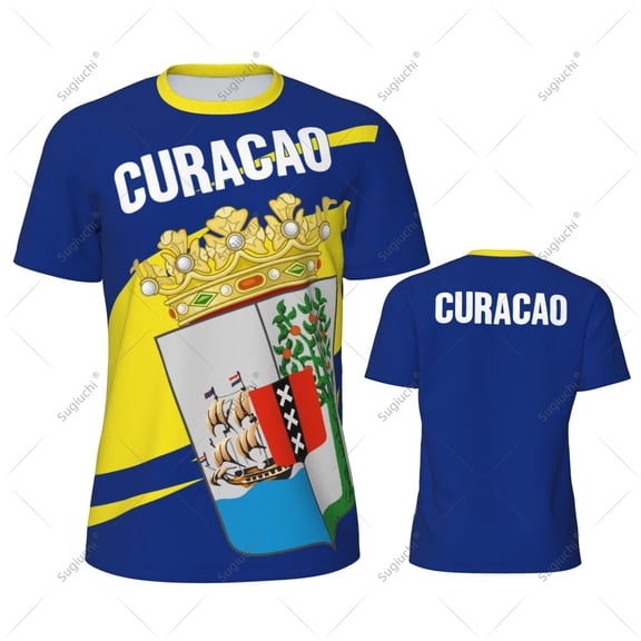Curacao Curacao Flag Men Sports T-shirt Women Tees jersey for Soccer Football Running Bike Tennis Fitness Fans