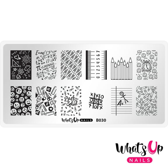 Whats Up Nails B030 School's in Session Metal Stamping Plate for Nail Art Design