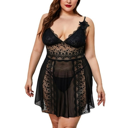 

Plus Size Sexy Lingerie Women Lace Mesh Dress Nightdress Nightgown Sleepwear
