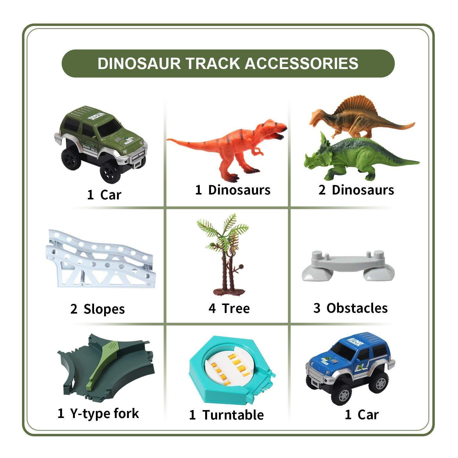 HOMOFY Dinosaur Toys 192pcs Slot Car Race Flexible Tracks 12 Dinosaurs,Create A Road Toys for 3 4 5 6 7 Year Old Boys Girls Toddlers Birthday Gifts 