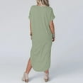 thumbnail image 3 of Women's 2024 T Shirt Dress Short Sleeve V Neck Solid Long Dress Side Split Casual Dresses With Pockets Summer Maxi for Women Summer Dresses for Women Short Summer Midi Dress for Women Tee Shirt, 3 of 4
