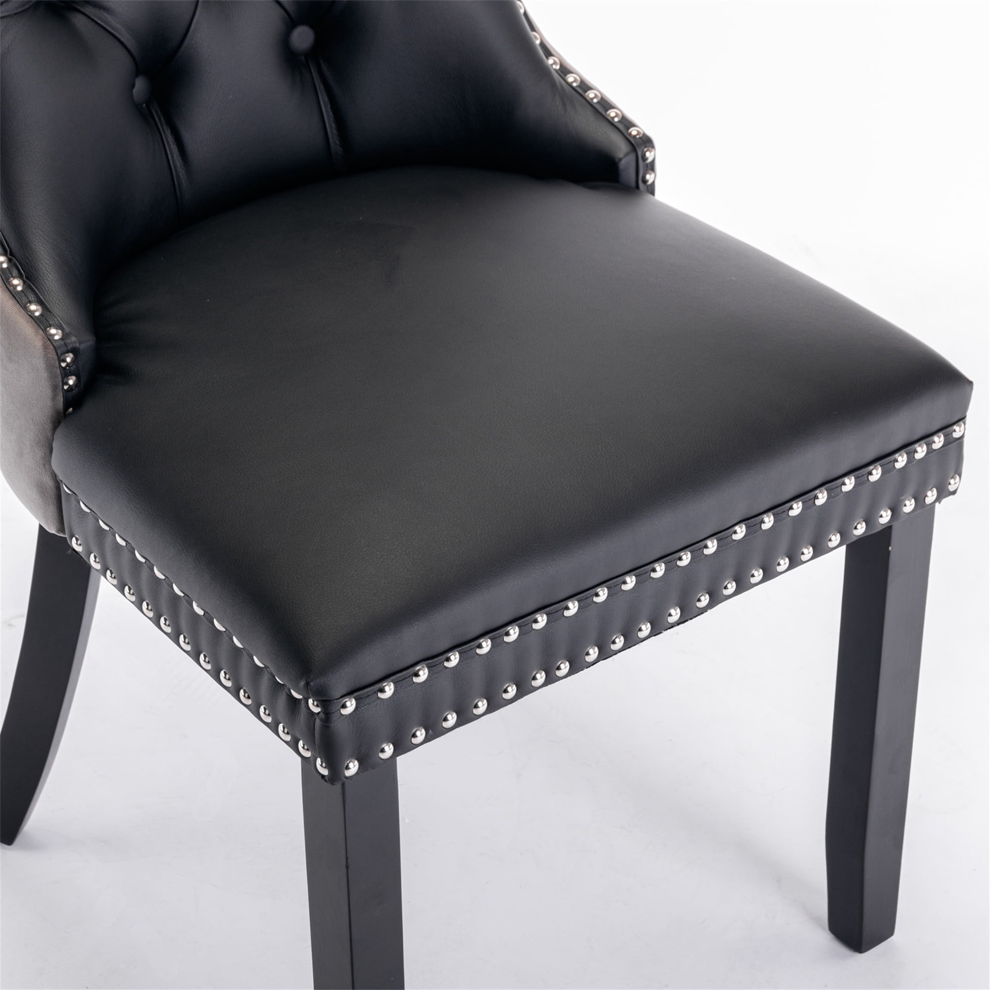 Miniyam Dining Chair Set of 2, High-end Tufted Contemporary PU and Velvet Upholstered, Black+Gray