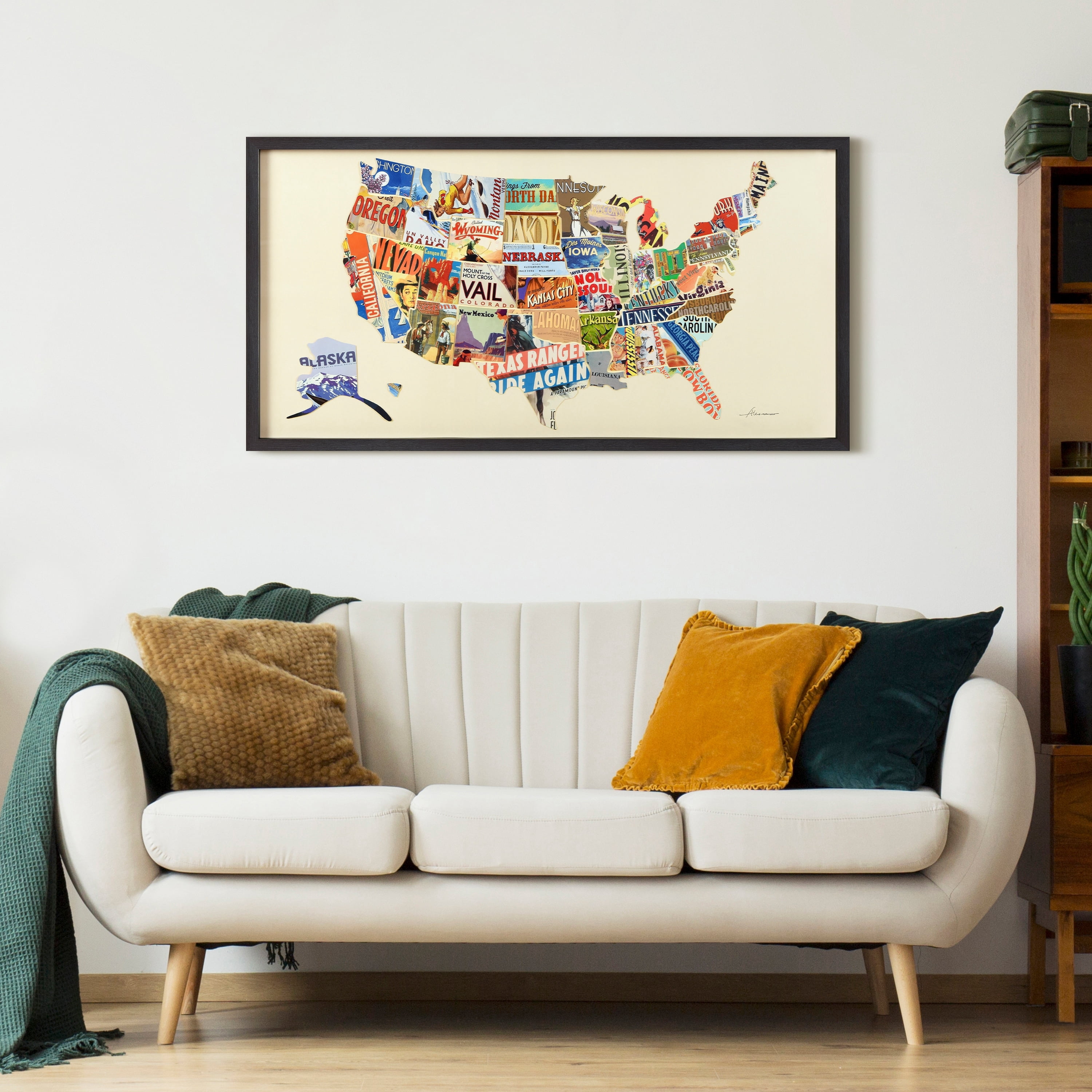 Direct Across America Dimensional Collage 48.00" x 25.00" Framed Painting Art Prints, by Empire Art