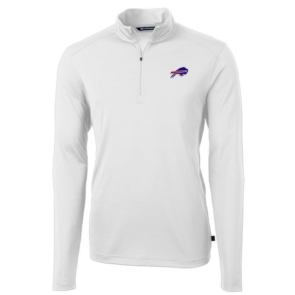 Men's Cutter & Buck White Buffalo Bills Virtue Eco Pique Recycled Quarter-Zip Pullover Jacket