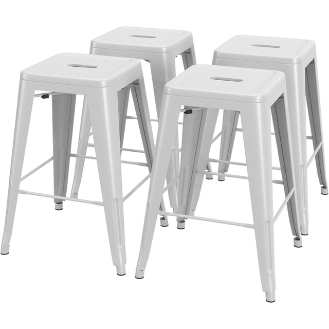 Metal Bar Stools Stackable Stools Outdoor Stools 24 Inch Metal Bar Stools Backless Indoor Outdoor Set of 4 Counter Bar Stools White 24" White 24"
