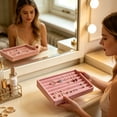 thumbnail image 4 of Stackable Velvet Jewelry Tray Organizer with Multiple Compartments for Rings Earrings Necklaces Bracelets Storage Drawer Divider Wood Base Jewelry Box for Vanity Dresser Organization, 4 of 6