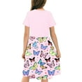 thumbnail image 5 of Spazoro Kids Girls A Line Dresses, New Style Stretchy Wrinkle Butterfly Print Short Sleeve Princess Dress for Child Girls Multicolor Size 7 T, 5 of 7