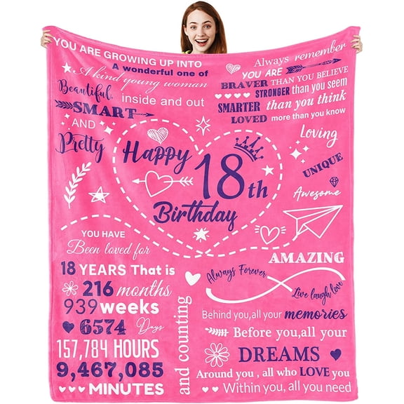 18th Birthday Gifts for Girls, 18th Birthday Decorations for Girls, 18 Year Old Girl Birthday Gifts, Blanket 50"x60" Happy Birthday Gifts for 18 Year Old Girls Daughter Granddaughter Sister
