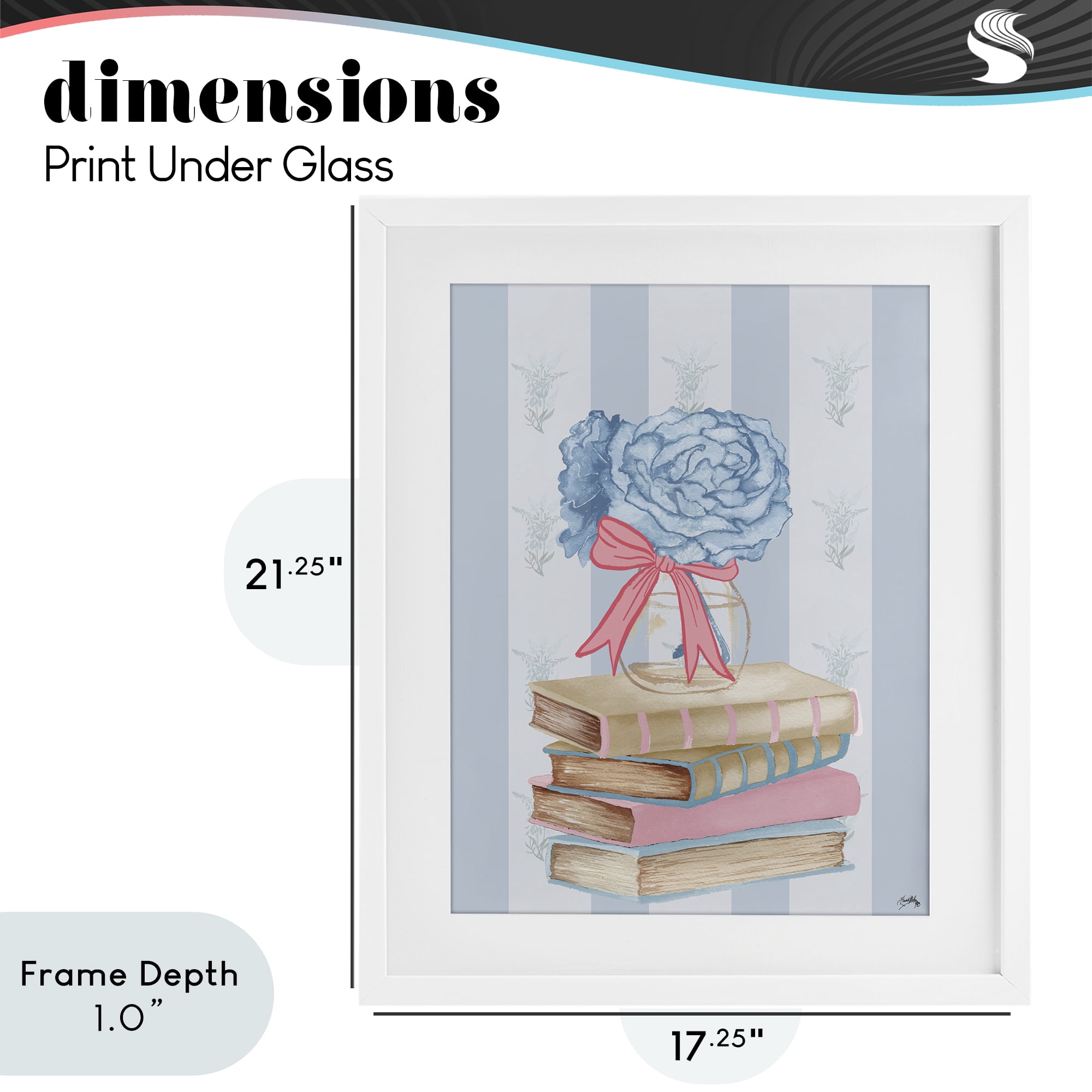Stupell Industries Stacked Books & Blue Hydrangeas White Framed Print Under Glass, design by Elizabeth Medley