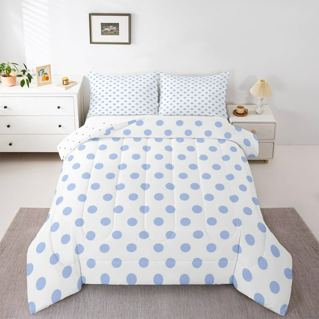 Erosebridal Ensembles de Literie à Pois Blancs et Bleus pour Lit Simple avec Couette, Ensemble de Literie Moderne et Simple pour Lit Simple, Insert de Couette Réversible pour Adolescent Adulte, Décor de Chambre Respirant, 2 Pcs