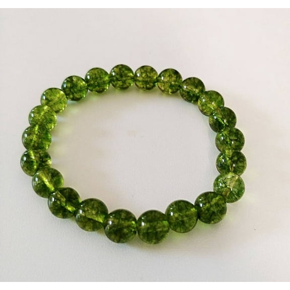 Natural Peridot 10mm Round Shape Smooth Cut Beads Stretchable Bracelet for Men & Women.