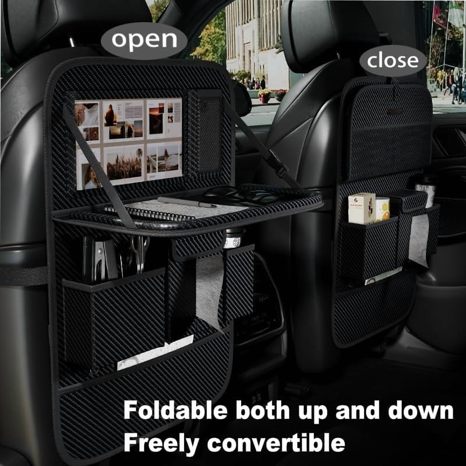 Back Seat Car Organizer 1 Pack,Backseat Organizer with Tray,Multifunctional Car Seat Back Storage Box with Foldable Tablet Holder (Carbon Black, Weave)