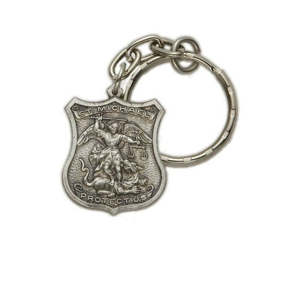 Extel Pewter St. Michael, Patron Saint of Police Shield Key Chain