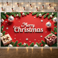 thumbnail image 6 of Red Theme Merry Christmas Banner Silver Ornaments Christmas Display Pine Branches Gift Boxes Xmas Backdrop for Christmas Party Home Decoration Indoor Gathering, 6 of 9