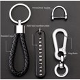 thumbnail image 2 of 3 PCS Braided Leather Keychain With Anti-Lost Number Plate Keyring Key Chain Ring Key Ring Bracelet Keyfob Key Holder (Black+Silver+Pink), 2 of 8