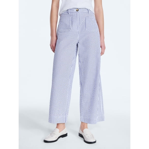 Free Assembly Women's High Rise Cropped Patch Pocket Seersucker Pants, 26" Inseam, Sizes XS-XXL