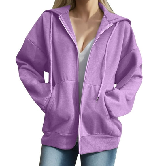 UJNDER Women's Street Style Hooded Sweatshirt Coat Long Sleeve Zipper Front Casual Warm Outerwear Purple XL