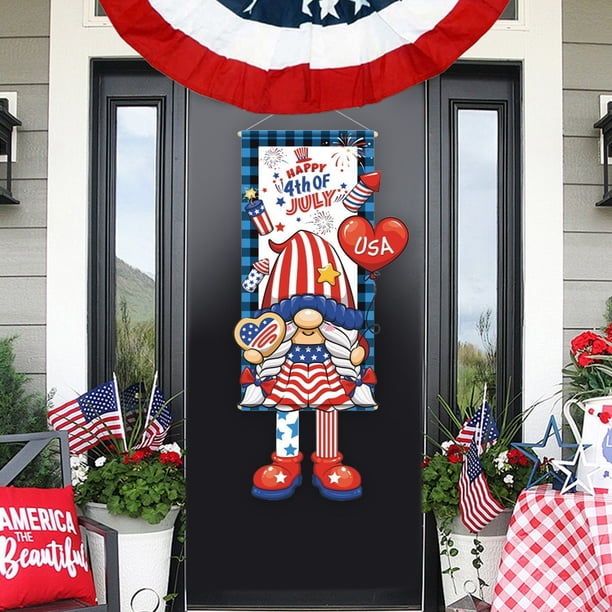 4th of July Gnome Door Hanging Banners USA Independence Day Patriotic Wall Door Decor Red White Blue Star Stripe Non woven Fabric Hanging Decoration