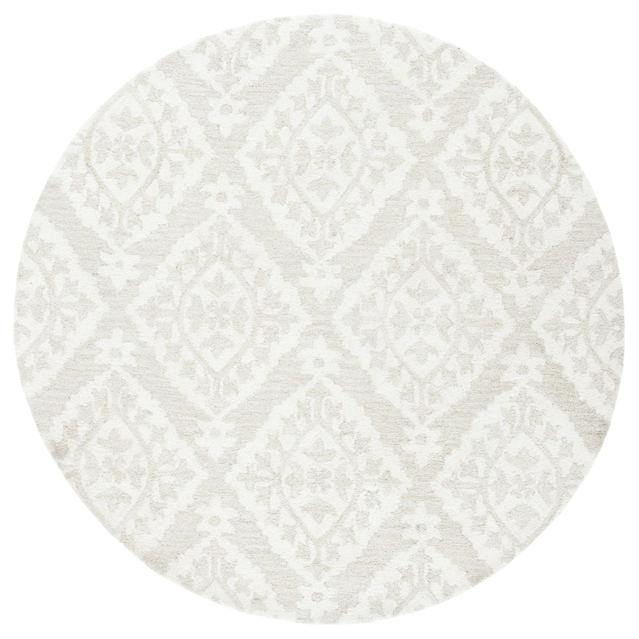 SAFAVIEH Micro-Loop Linton Damask Trellis Wool Area Rug, Beige, 5' x 5' Round