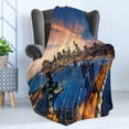 thumbnail image 4 of Landscape Soft Flannel Fleece Blanket, American City Sunset over Manhattan and Brooklyn Bridge Cityscape Picture Print, Cozy Plush for Indoor and Outdoor Use, 50" x 70", Multicolor, by Ambesonne, 4 of 5
