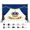 thumbnail image 3 of Otra decoración de pared 150x100 cm Bienvenido Príncipe Telón de fondo para fotografía Cortina de escenario azul Comprobador blanco Corona dorada Principito Recién nacido Baby Shower Roy, 3 of 5