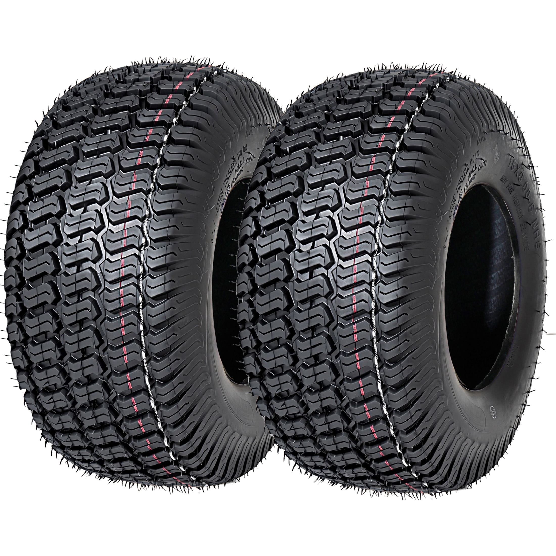 Noble House 15" x 6" 4-Ply Tubeless Turf Tread Lawn Mower Tires, Heavy Duty for Large Garden Tractors, Black, Set of 2