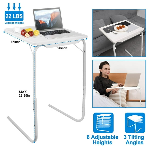 Moclever Foldable from 20.47-28.35 inches Adjustable to 6 Heights Comfortable TV Tray Table Laptop