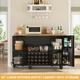 thumbnail image 6 of Homieasy 55"Wooden Kitchen Sideboard Cabinet with Power Outlets, Coffee Bar Cabinet with Drawer, Wine Rack/Shelves - Thick Tabletop, Solid Wood Legs for Dining Room,Black and Brown, 6 of 9