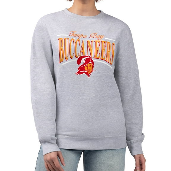 Women's Starter Gray Tampa Bay Buccaneers Throwback Arch Stripe Fleece Pullover Sweatshirt