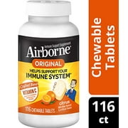 Vitamin C 1000mg - Airborne Citrus Chewable Tablets (116 count in a bottle), Gluten-Free Immune Support Supplement and High in Antioxidants, Packaging May Vary, 116 Count
