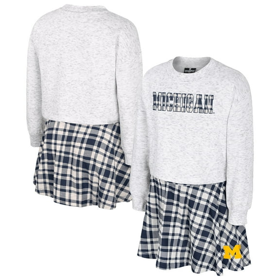 Girls Youth Colosseum Gray Michigan Wolverines Marceline Plaid Skirt and Top Set
