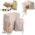 thumbnail image 4 of Bolsa de jabón de sisal con cordón para colgar Bolsa de jabón de ramio Bolsa de jabón de red espumosa Bolsa de jabón de algodón y lino, 4 of 6