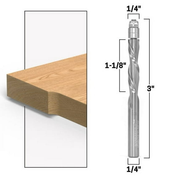 1/4" Down-Cut Flush Trim Solid Carbide Spiral Router Bit - 1/4" Shank - Yonico 14120