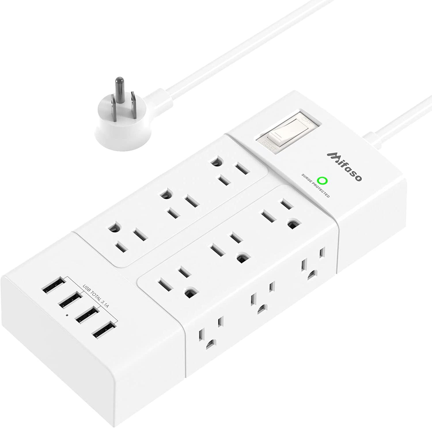 12 Outlet USB Power Strip Surge Protector 5 ft Long Extension Cord 15A Flat Plug