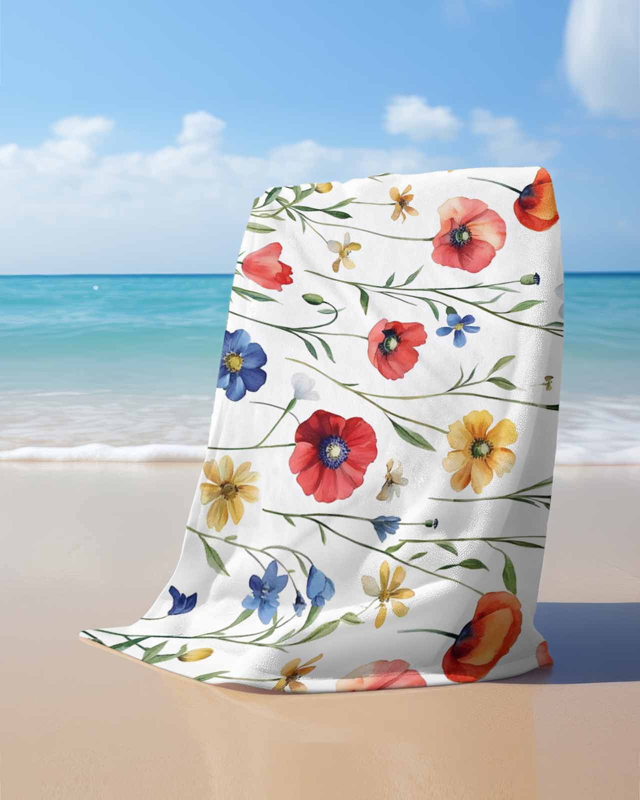 Pink Colorful Poppy Beach Towels Oversized Super Absorbent, Spring Pastoral Flowers Leaves Lightweight Bath Towel Quick Dry Sets For Bathroom/Pool/Rv Camping/Beach Play/Gym Room/Picnic 23"x47"