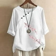 thumbnail image 2 of Womens Tops Under $10 Women Print Short Sleeve Loose Button Round-Neck Shirt Solid Blouse Tops White Xl, 2 of 6