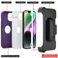 thumbnail image 5 of Hotpom for iPhone 13/ iPhone 14 phone Case Heavy Duty Shockproof Dust/ Drop Proof Full Body Protection Anti-Fingerprint with Black Belt Clip for Men/Women, Purple/ White, 5 of 6